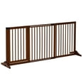 thumbnail image 2 of PawHut Adjustable Wooden Pet Gate, Freestanding Dog Fence for Doorway Hall, 3 Panels w/ Safety Barrier Lockable Door, Brown, 44.5"-65.25"L x 14.25"H, 2 of 9