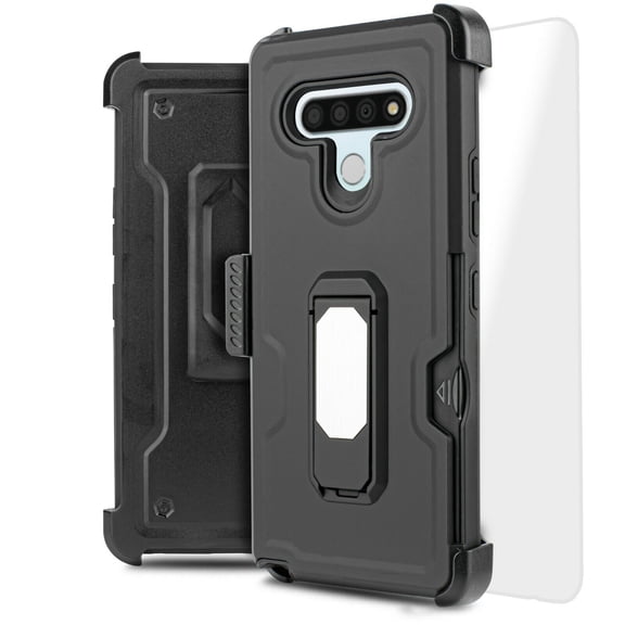 for LG Stylo 6 Case Heavy Duty Shock Absorption Kickstand Armor Case with Belt Swivel Clip Holster Cover (Black)