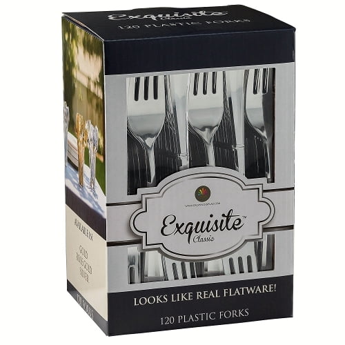 Exquisite Premium Silver Plastic Silverware Bulk Cutlery 7.5 inch 120