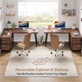 thumbnail image 3 of Fnova 53.15" L-shaped Computer Desk with 3 Drawers, Wood Tabletop, Metal Frame Office Desk, Brown, 3 of 26