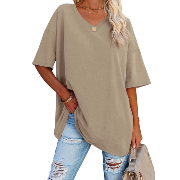 Women's Oversized T Shirts Half Sleeve V Neck Loose Tops Tee