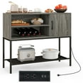 thumbnail image 1 of Gymax Buffet Sideboard w/ Power Outlets & USB Ports Wine Racks & Storage Shelves Rustic Grey & Black, 1 of 10