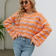 thumbnail image 2 of Defitshape Women's Long Sleeve Pullover Sweater Knit Cropped Top Short Soft Bell Sleeve Cozy Crewneck Fashion Knitwear Orange Medium, 2 of 4