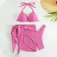 thumbnail image 3 of Hicidod 3 Piece Swimsuits for Women Sexy Thong Bikini Sets Bottoms Halter Triangle Bathing Suits with Knot Front Cover Up Skirt, 3 of 4