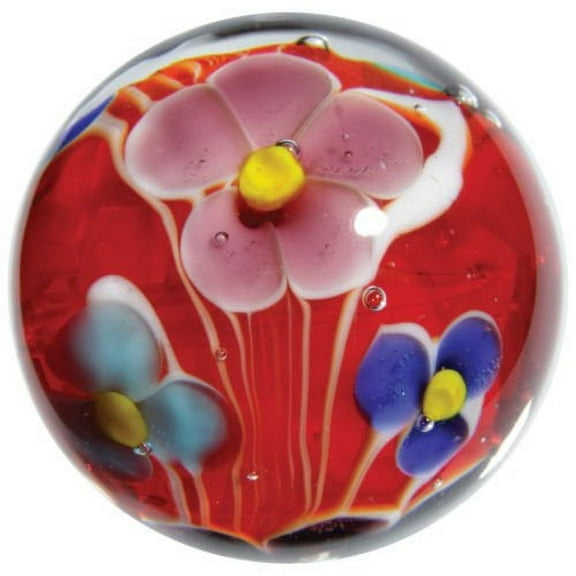 Big Game Toys~22mm (7/8") Dahlia Hand Made Art Glass Marble Clear/Red/Blue/Pink Flower