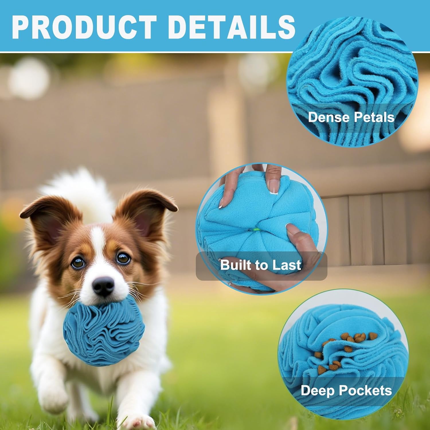 Blue Snuffle Ball for Dogs, Bright Color Slow Feeder Interactive Toy, Mental Enrichment Puzzle Game for Anxiety Relief & Indoor Fun, Machine Washable for Small Medium Large Dogs Blue,Small