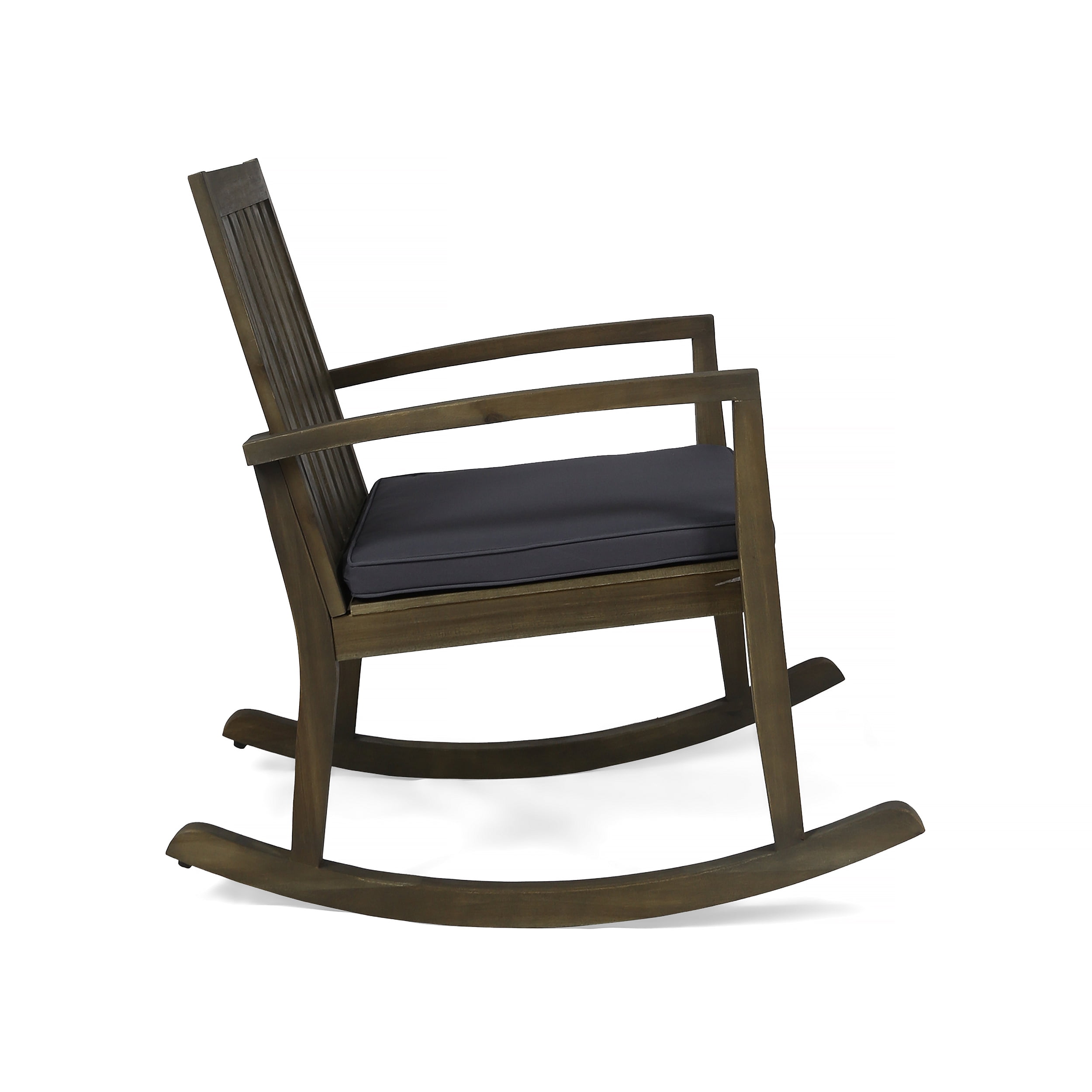 Reyna Outdoor Acacia Wood Rocking Chairs with Cushions, Gray, Dark Gray