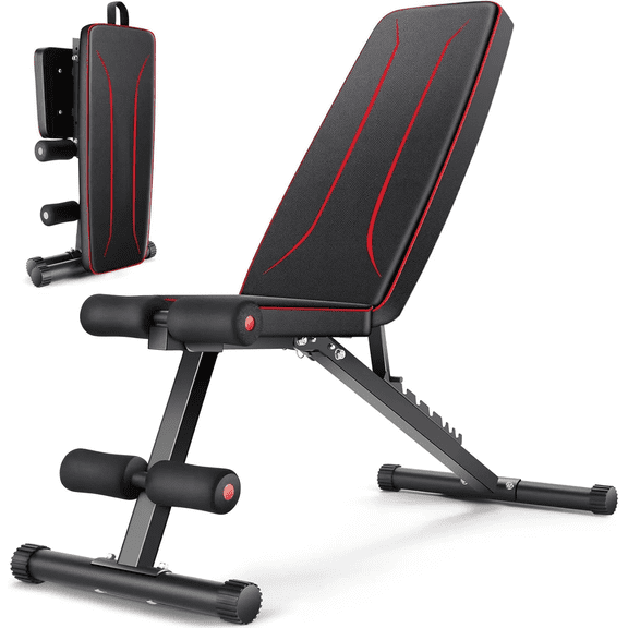 Home gym weightlifting bench, 660 lbs capacity, quick-folding design, 8 adjustable levels, 30-inch extended backrest, suitable for bench press, incline/flat/decline dumbbell training.