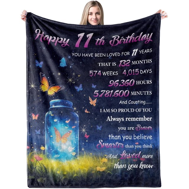 LHSHID 11th Birthday Present for Girls11th Birthday Decoration Girl 11th Birthday Present Blanket for Her Butterflies Blanket Present for Teen Girl Daughter Sister 30"x40"