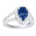 thumbnail image 2 of AFFY (2.88ct) Simulated Blue Sapphire & White Diamond Halo Engagement Ring In 14k Solid Gold With Ring Size 9.5, 2 of 2