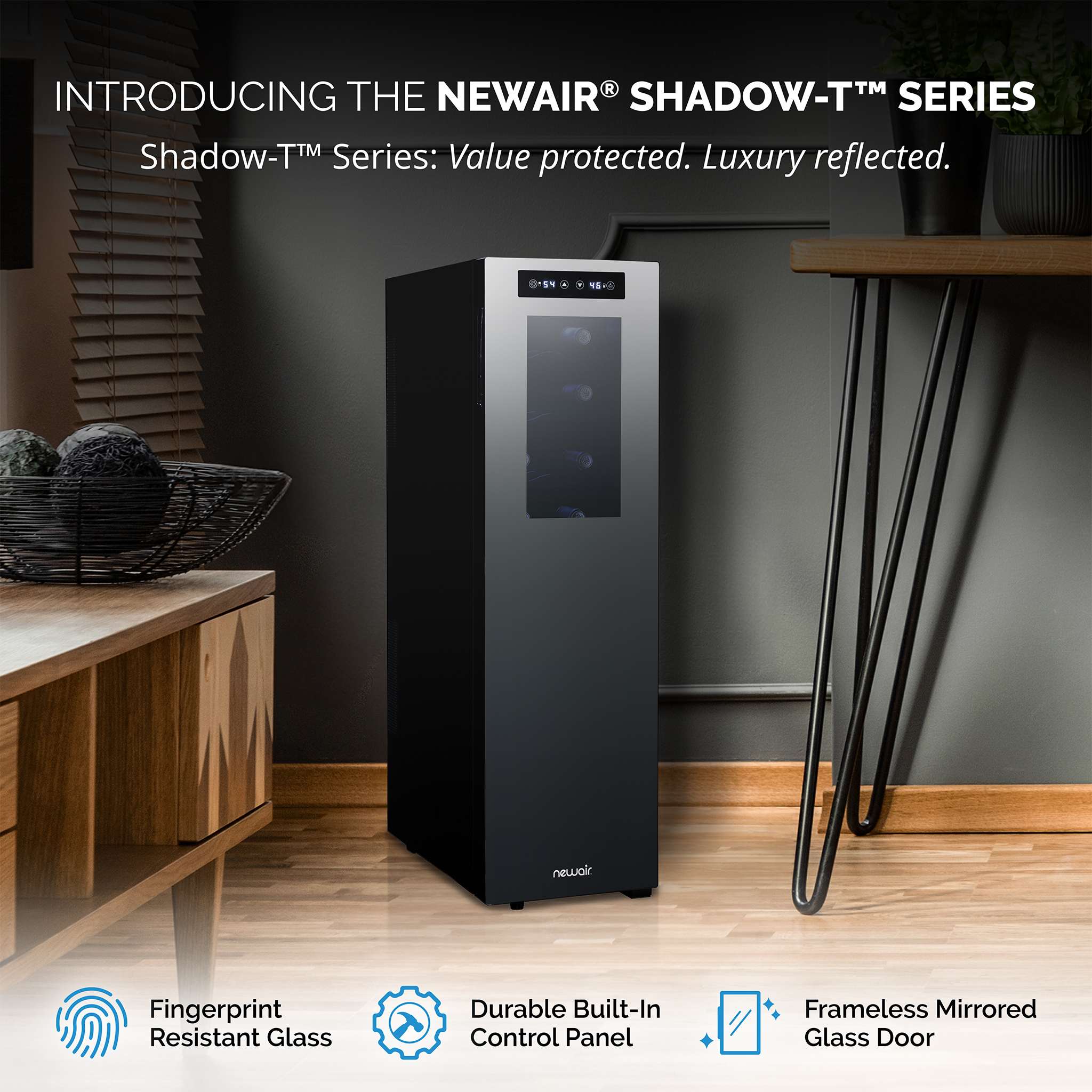 Newair Shadow-Tᵀᴹ Series Wine Cooler Refrigerator 18 Bottle Dual Temperature Zones, Freestanding Mirrored Wine Fridge with Double-Layer Tempered Glass Door & Thermoelectric Cooling - image 2 of 18