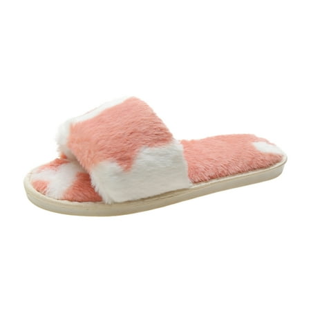 

Battery Heated Slippers Women Women s Fashion Color Matching Warm Plush Indoor Plush Casual Cotton Slippers