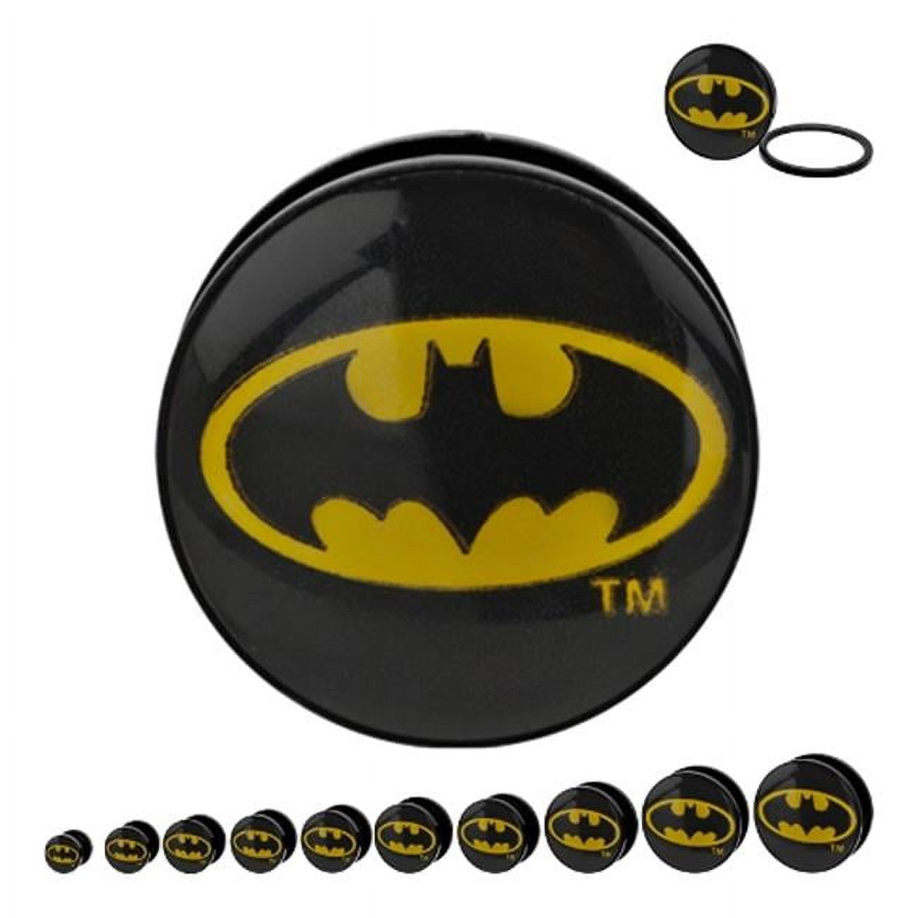 Officially Licensed Comics Black Anodized Stainless Steel Yellow Batman Logo Screw Fit Plug Set 0 Gauge