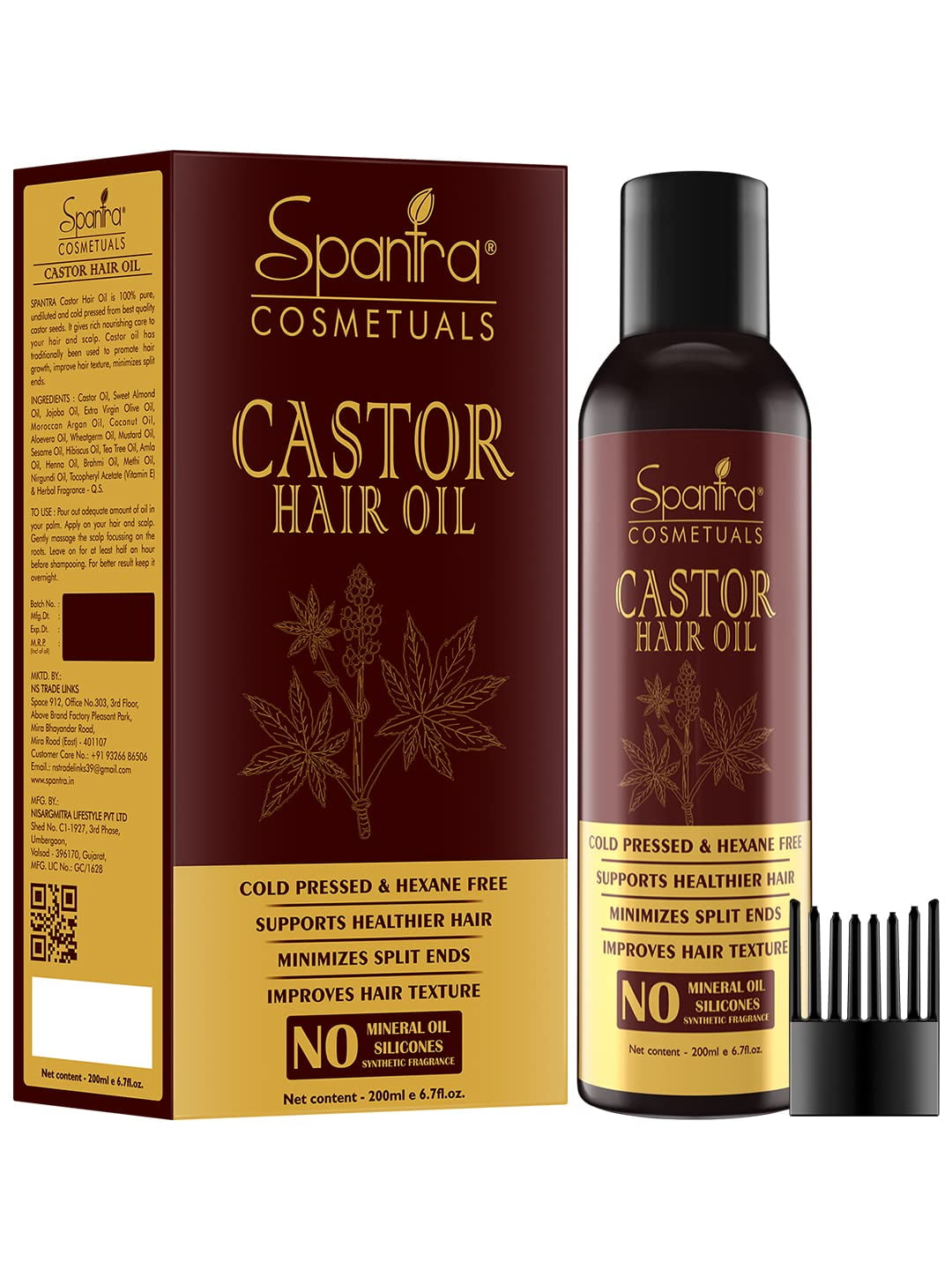 Spantra Castor Oil Improves Hair Texture Breakage Control Volumizing Split End Treatment