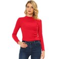 thumbnail image 1 of Unique Bargains Blouse en Tricot à Manches Longues et Col Montant Froncé pour Femmes Rouge TG, 1 of 5