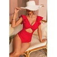 thumbnail image 5 of Charmo Ruffled Shoulder One Piece Swimsuit Tie Back Tummy Control Monkini Swimwear, 5 of 6