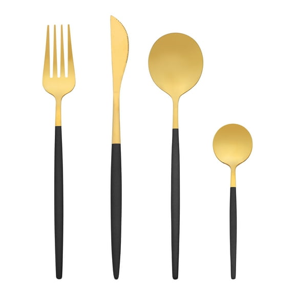 REGALWOVEN 20 Piece Silverware Set, Stainless Steel Flatware Set for 5, Mirror Polished Cutlery Set, Serving Utensils Set for Kitchen Eating Black/Gold 20