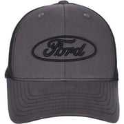 Checkered Flag Mens Ford Logo Adjustable Charcoal Gray & Black Fabric Cap