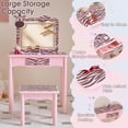 thumbnail image 5 of iRerts Kids Vanity Set with Lights, Zebra Kids Make Up Vanity Desk with Mirror for Little Girls, 2 in 1 Princess Girls Makeup Vanity Toddler Vanity Table and Chairs Set with Drawer, Macaron Pink, 5 of 10