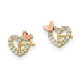 thumbnail image 3 of FJC Finejewelers 14 kt Two Tone Gold Button CZ Heart with Butterfly Post Earrings 7 x 8 mm, 3 of 6