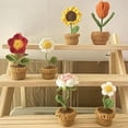 thumbnail image 2 of DIY Handwoven Mini Potted Flower Rose Office Desktop Ornamental Potted Plants Woolen Thread Finished Product Home Decoration, 2 of 16