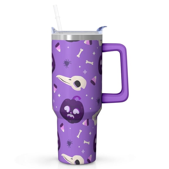 40oz Halloween Pumpkin Tumbler with Handle and Straw Lid – Insulated Travel Coffee Mug – Spooky Gift Cup for Women