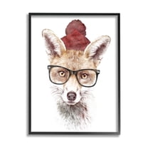 Stupell Industries Red Fox Winter Beanie Hat Glasses Spectacles Framed Wall Art, 11 x 14, Design by Robert Farkas