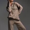 thumbnail image 4 of Pantalones superiores de manga larga para mujer, conjuntos de salón de 2 piezas con cuello vuelto, traje de vacaciones, 4 of 6
