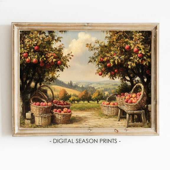 Modroom Fall Art Harvest, Autumn Print, Apple Tree Fall Landscape, Farmhouse Decor, Vintage Rustic Cottagecore Decor, Modern Wall Art Decor, 8x12 UNFRAMED