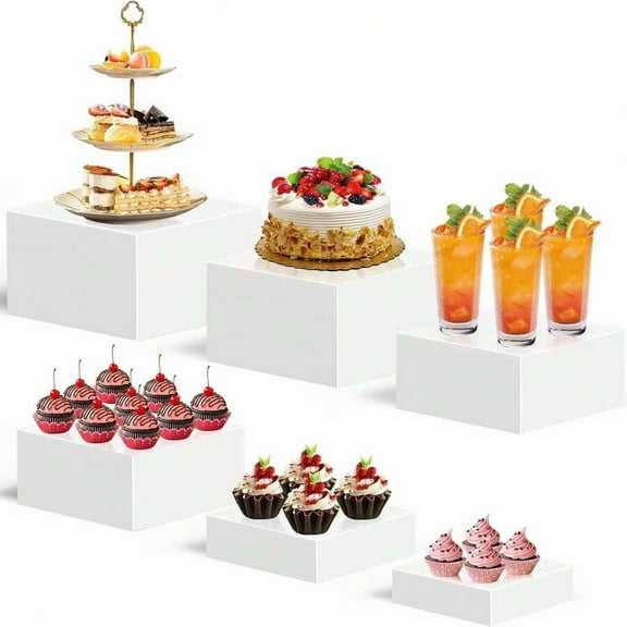 6-Piece Acrylic Buffet Risers (Hollow Bottom), Food/Party/Jewelry Display - White Christmas Gift