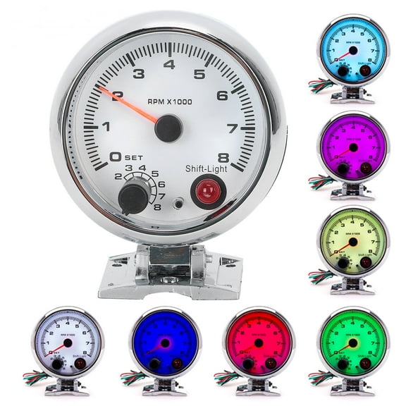 Tacho Gauge, Tachometer Gauge 3.75in 0-8000 RPM 7 Colors Background Lights for 4 6 8 Cylinder 12V Gasoline Powered Vehicles RPM Tachometer Gauge