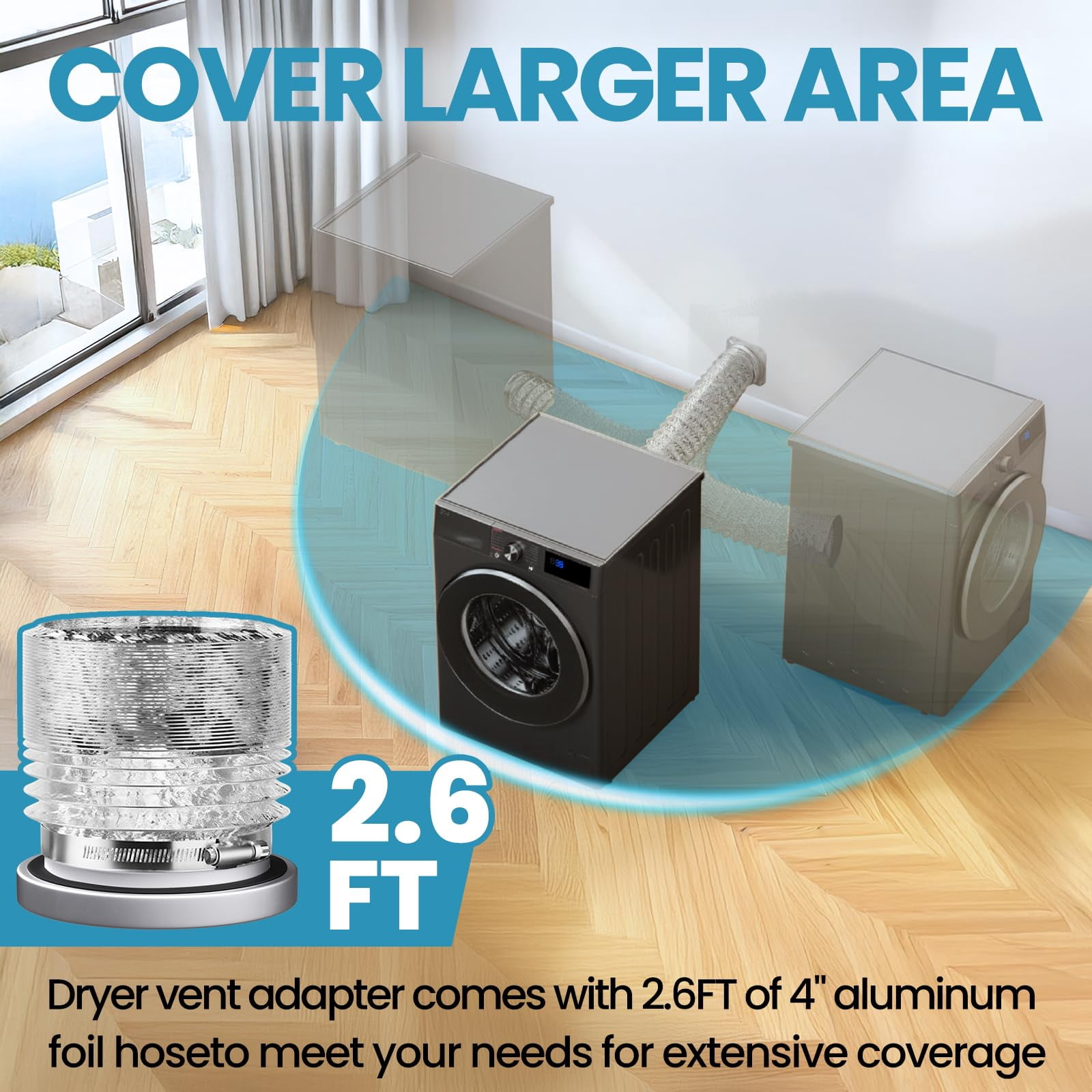 Magnetic Dryer Vent Connector Kit with Airtight Seal, 4"x2.6ft Duct & 2 Clamps, Quick Connect