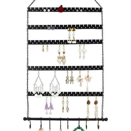 Wall Hanging Jewelry Organizer Earring Necklace Holder with Hanging Hooks for Earrings Necklaces Bracelets Black