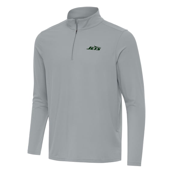 Men's Antigua Gray New York Jets Intent Quarter-Zip Pullover Top