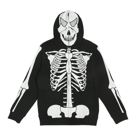 Skeleton Men's Black Long Sleeve Cosplay Zip Hoodie -Small