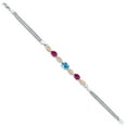 thumbnail image 3 of 925 Silver and 10K Yellow Gold Swiss Blue Topaz and Red Created Ruby and White Lab Grown Diamond Bracelet for Women (2.06 Cttw, Gemstone November Birthstone, Oval, Wheat Chain, 7.5 inches), 3 of 5