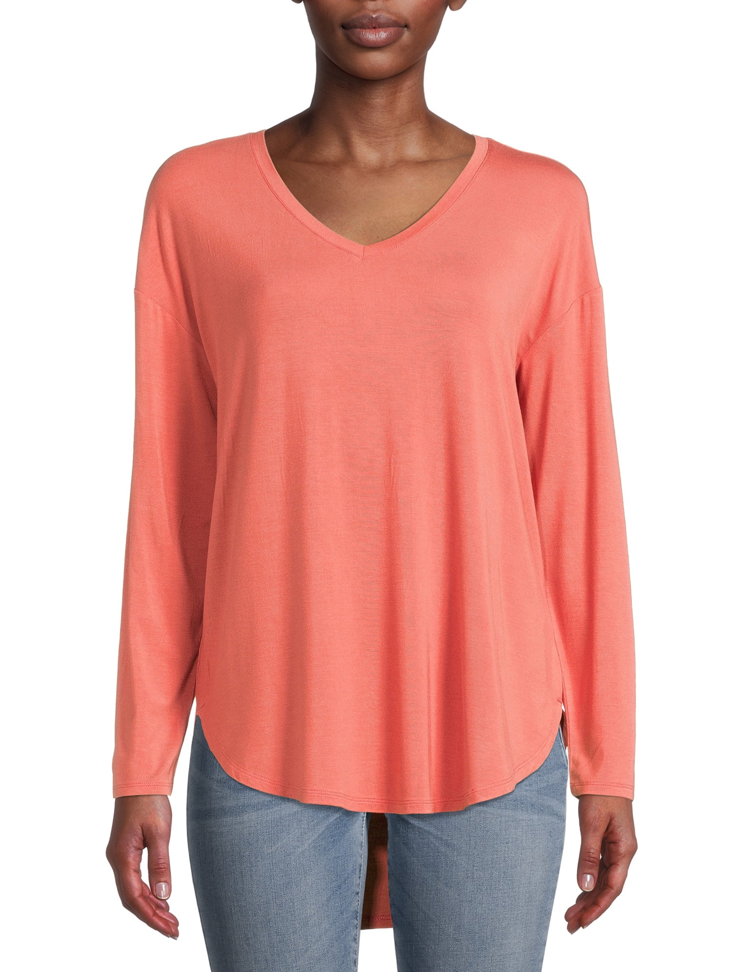 V-Neck Tunic T-Shirt with Long Sleeves 