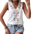 thumbnail image 2 of Karight Womens Sleeveless V Neck Geometric Embroidered Tassel Trim Boho Tank Top Casual Blouse, 2 of 5