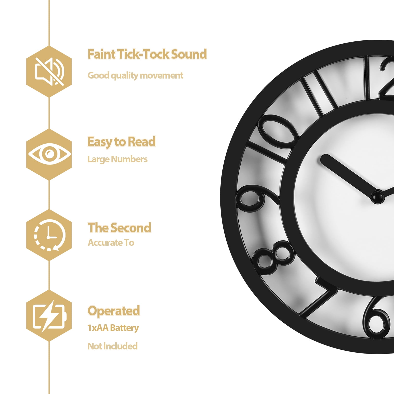 Wall clock Plastic Silent Suitable for decoration 8in Black