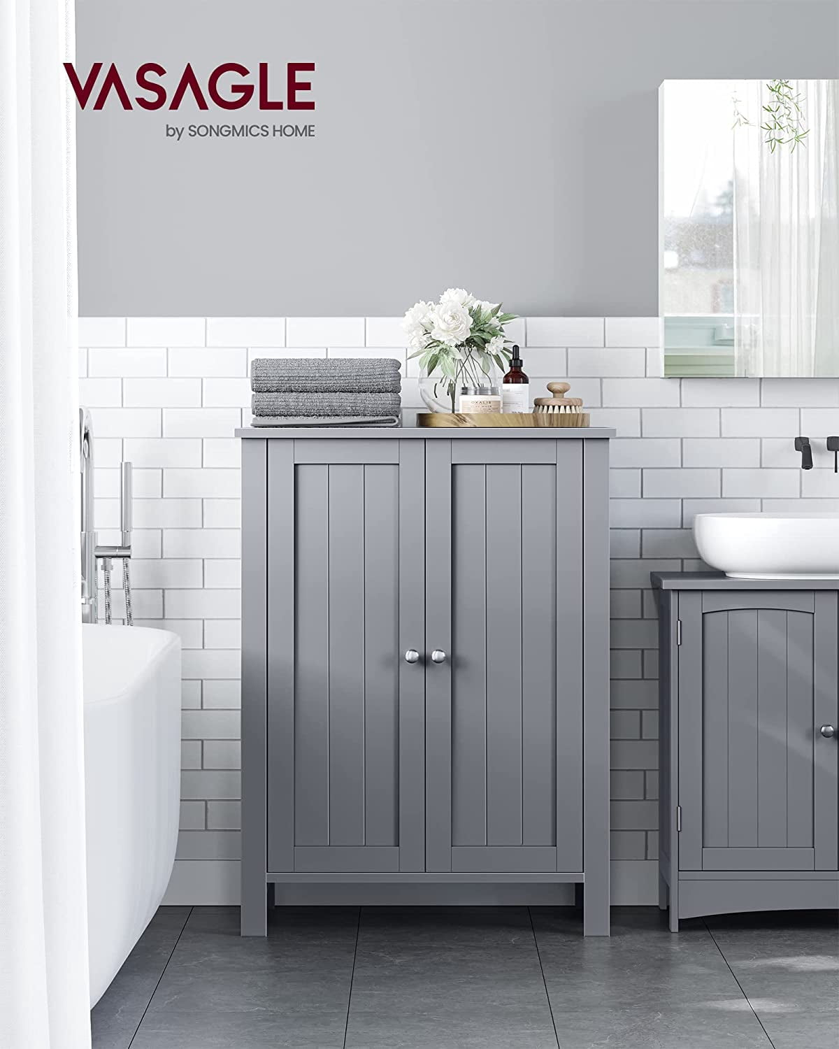 Floor Storage Cabinet, Storage Unit with 2 Adjustable Shelves,  Cabinet Freestanding, Dove Gray