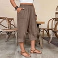 thumbnail image 2 of SBYOJLPB Womens Summer Capris Pants Casual Solid-colored Large-size Cropped Pants with Pockets, 2 of 8