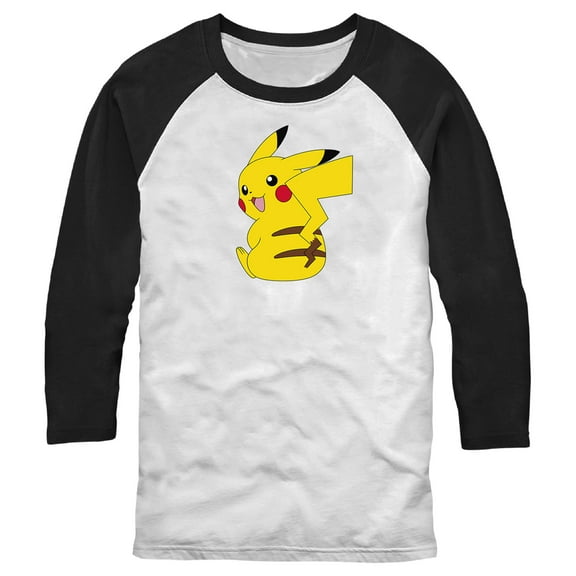 Men's Pokemon Pikachu Sitting Portrait Baseball Graphic Tee White/Black Medium