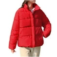 thumbnail image 2 of Tdoqot Womens Puffer Jacket Long Sleeve with Hood Casual Zip up Winter Coats Red, 2 of 8