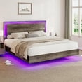 thumbnail image 5 of VanAcc Queen Size Wood Floating Bed Frame with Headboard & LED Light, Wooden Platform Bed Frame with Slats Support, Easy Assembly, Rustic Grey, 5 of 8