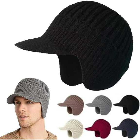 Sherum Cozyhead Beanie, Sherum Cozy Head Beanie Winter Hat with Brim, Warm Earflaps Hat, Thick Lined Knit Outdoor for Men