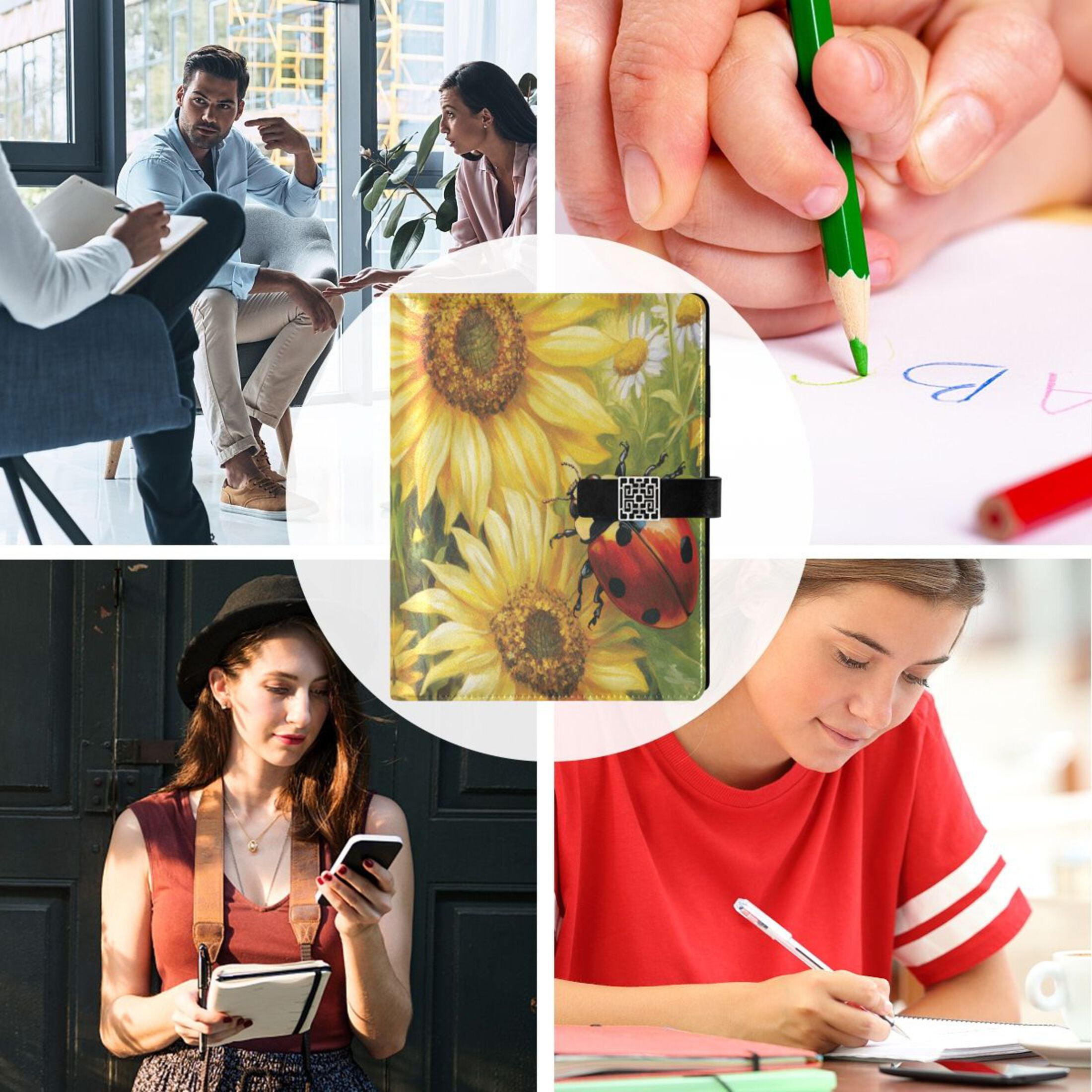 Leather Planner Leather Notebook Notebook Journal Binder Design Pen Pocket Design Convenient for Storage Big Red Ladybug