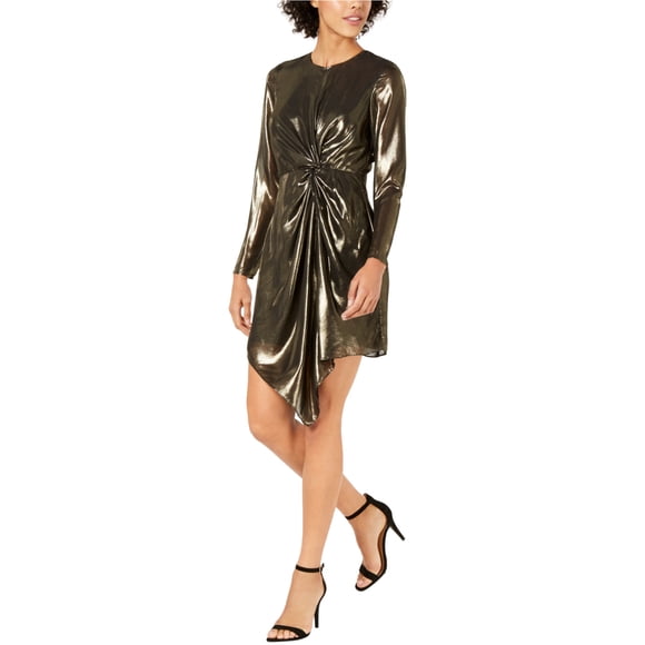 Lucy Paris Vestido de línea A con parte delantera torcida dorada para mujer, Metálico, XS