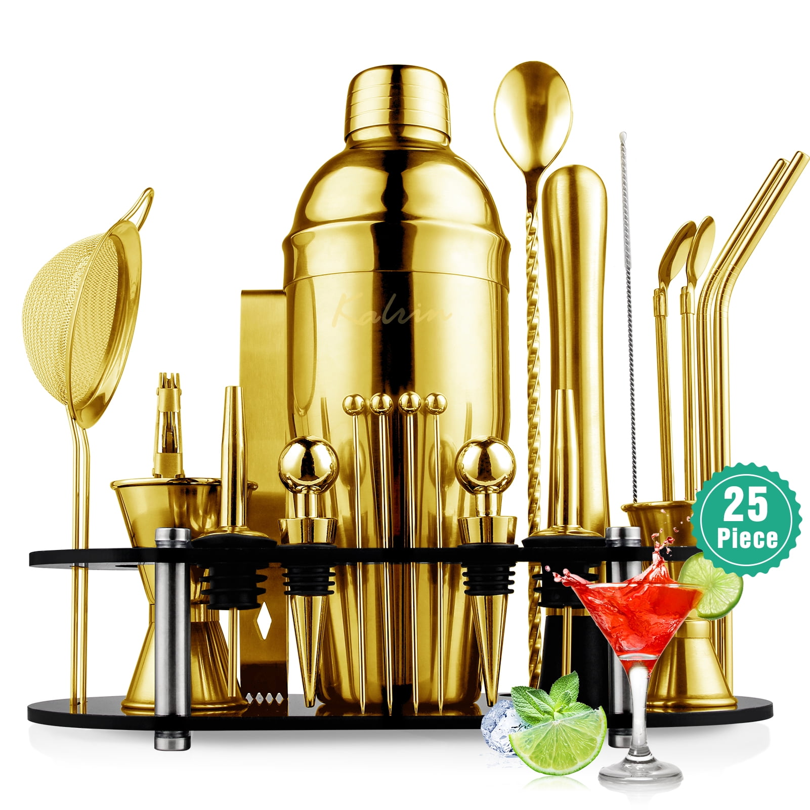 Btuqbu Cocktail Shaker Set with Arcylic Stand, Mixology Bartender Kit for  Drink Mixing | Mixology Set with 7 Bar Set Tools Cocktail Kit (Gold)