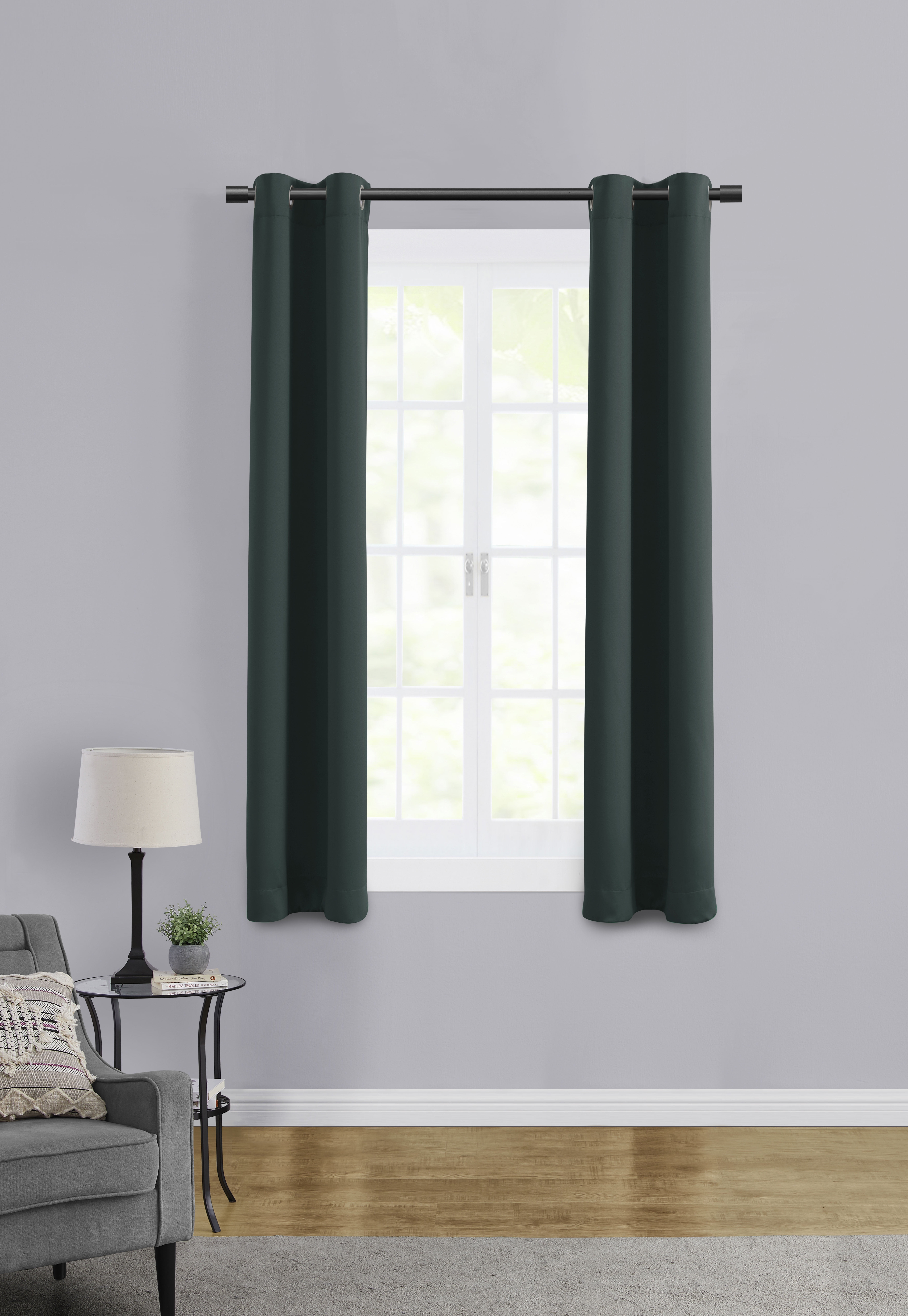 Mainstays Room Darkening Grommet Curtain Panel Pair, Set of 2, Dark Teal, 30"W x 63"L