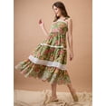 thumbnail image 3 of Globus Women Floral Print Tie-Up Sleeves Schiffli Embroidered Hem Midi Fit & Flare Fusion Dress, 3 of 6